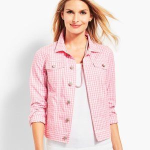 Talbots M Pink White Gingham Denim Jakcet
